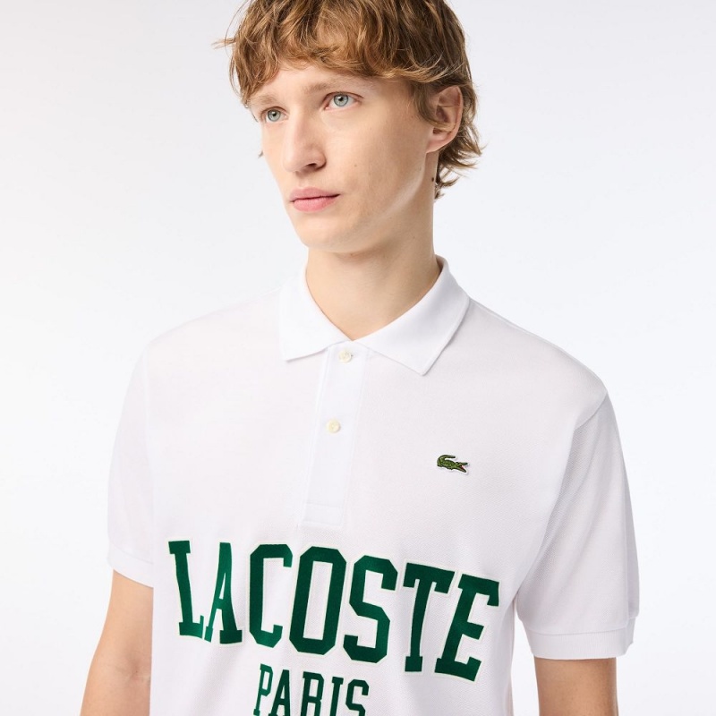 Men's Lacoste Branded Piqué Polo Shirts White | LVD867213