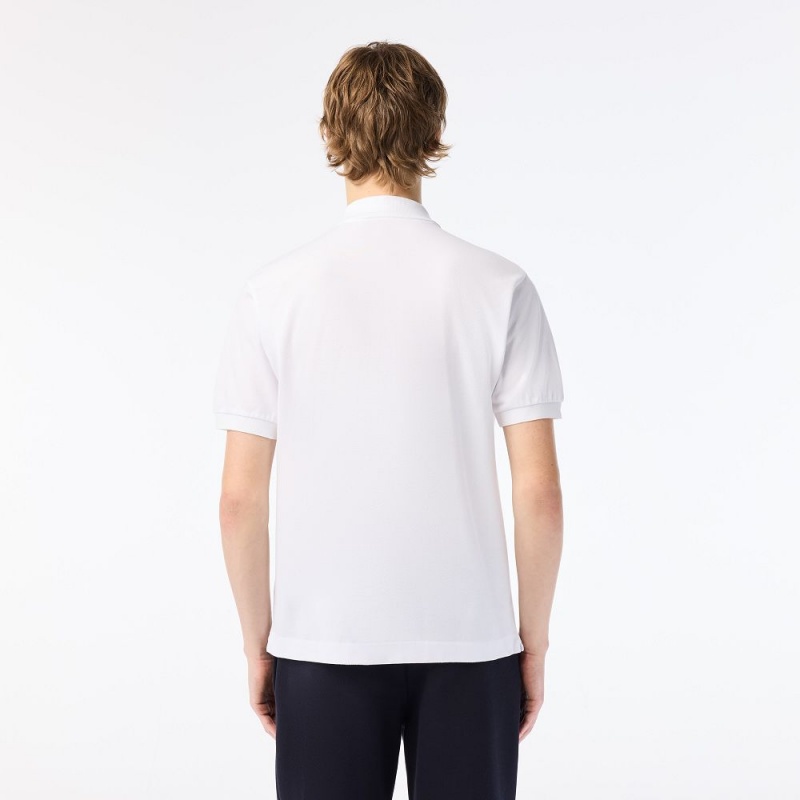 Men's Lacoste Branded Piqué Polo Shirts White | LVD867213