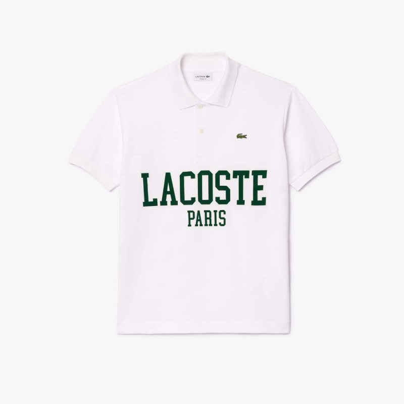 Men's Lacoste Branded Piqué Polo Shirts White | LVD867213