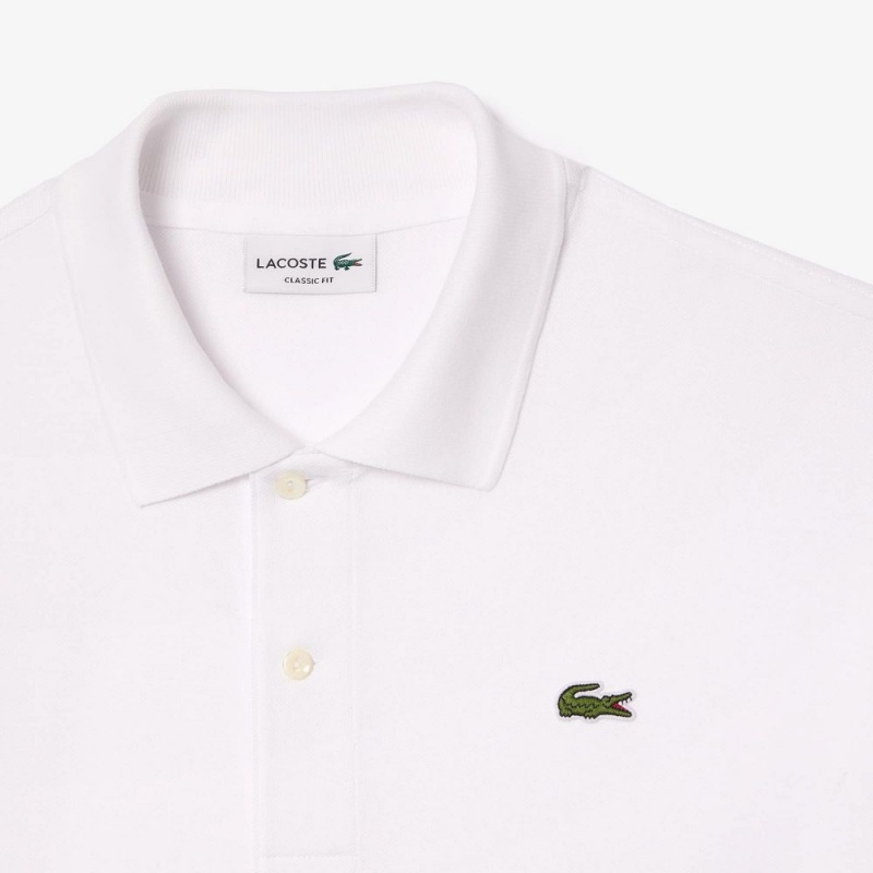 Men's Lacoste Branded Piqué Polo Shirts White | LVD867213