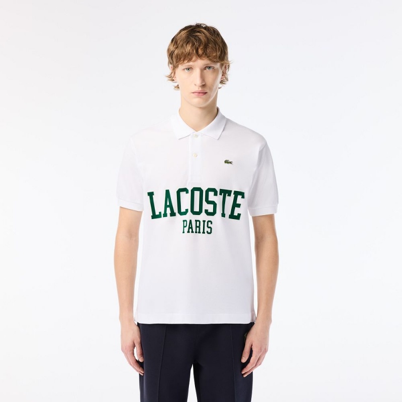 Men\'s Lacoste Branded Piqué Polo Shirts White | LVD867213