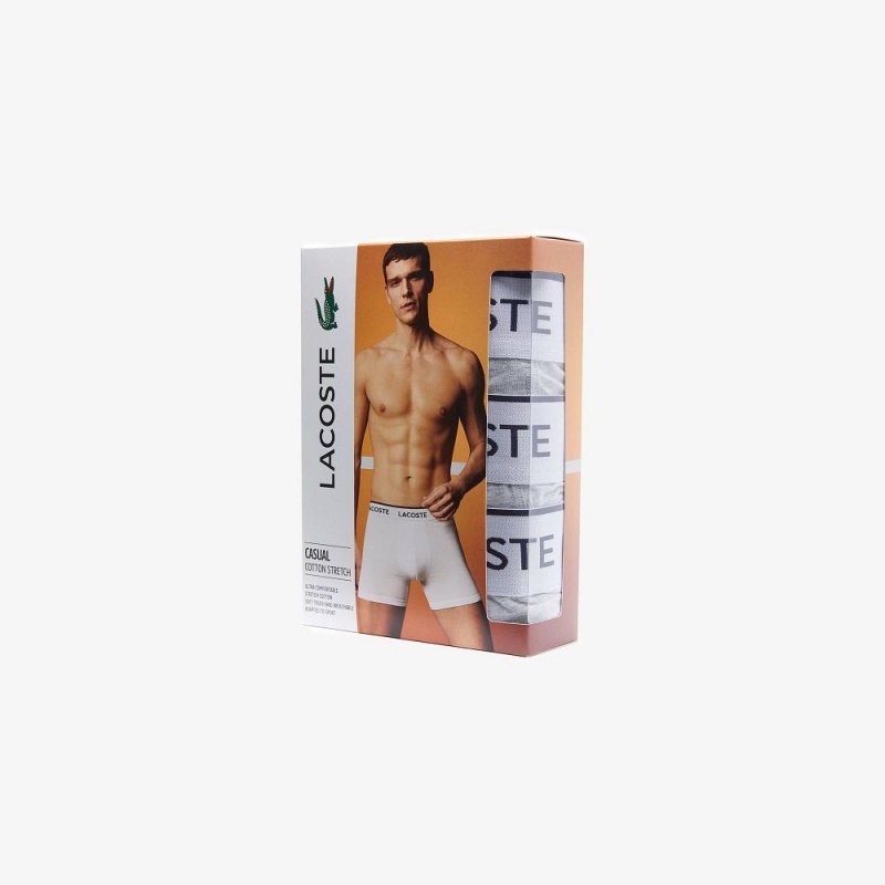 Men's Lacoste Branded Striped 3-Pack Boxer Briefs Grey Chine | GUA786214