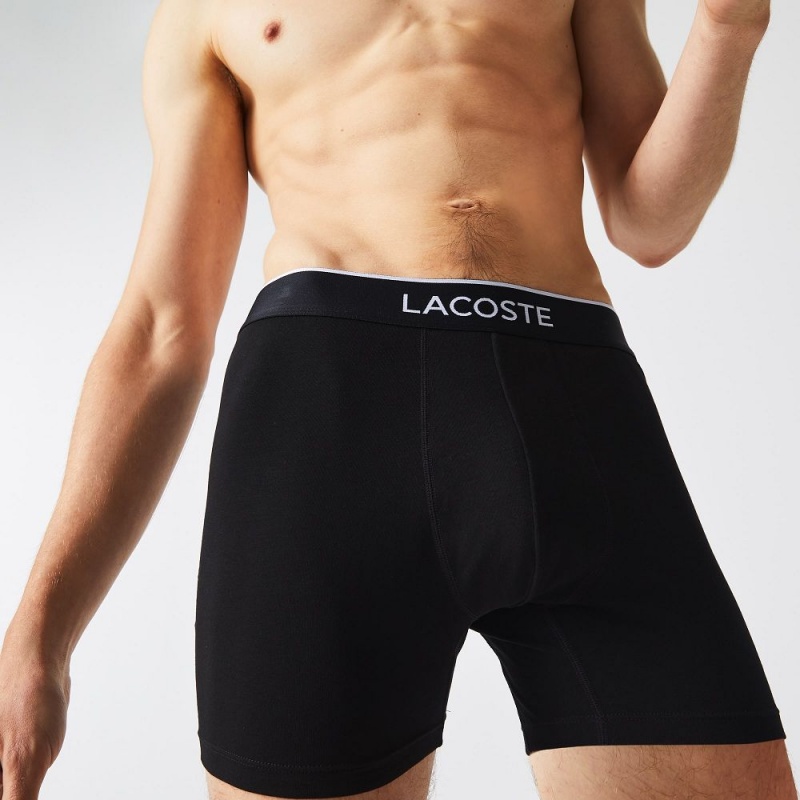 Men's Lacoste Branded Waist Stretch Cotton 3-Pack Boxer Briefs Black Grey Chine | ZWQ736502