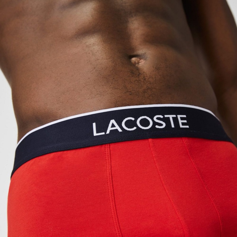 Men's Lacoste Branded Waist Stretch Cotton 3-Pack Boxer Briefs Navy Blue Grey Chine Red | POM153029