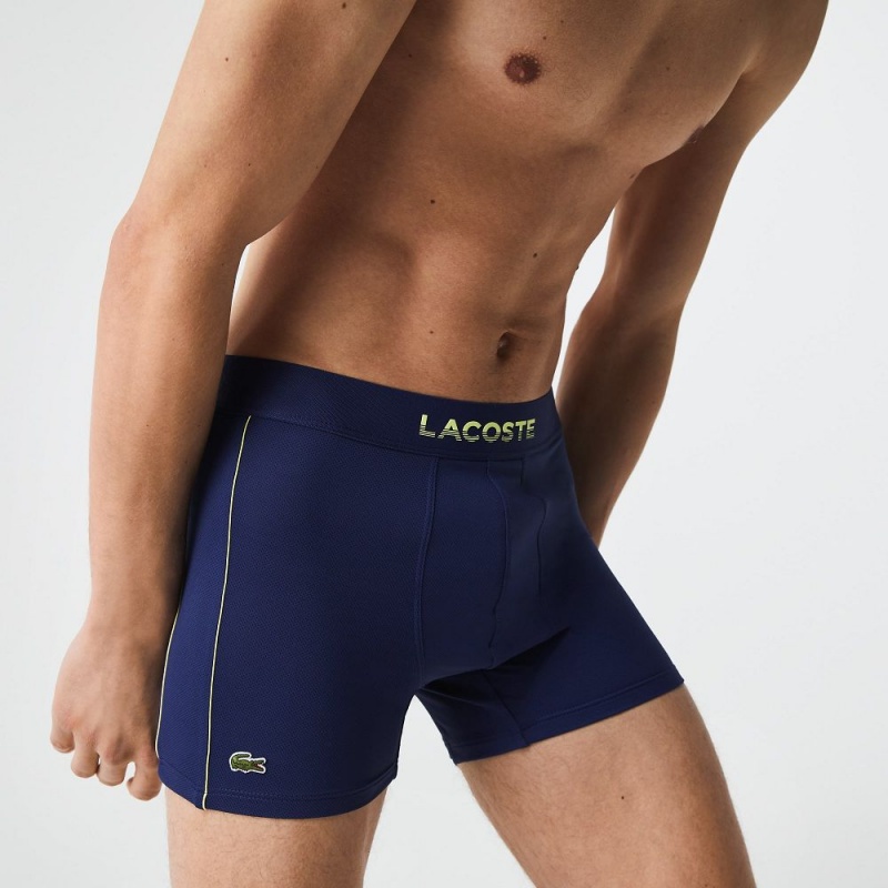 Men's Lacoste Breathable Technical Mesh Trunk Trunks Navy Blue Flashy Yellow | KML107943