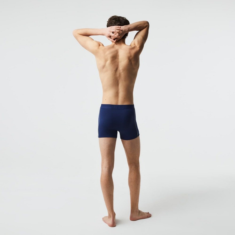 Men's Lacoste Breathable Technical Mesh Trunk Trunks Navy Blue Flashy Yellow | KML107943