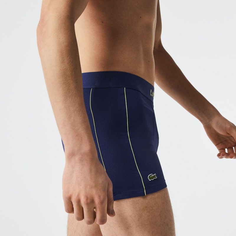 Men's Lacoste Breathable Technical Mesh Trunk Trunks Navy Blue Flashy Yellow | KML107943