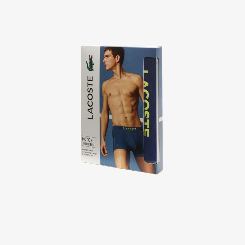 Men's Lacoste Breathable Technical Mesh Trunk Trunks Navy Blue Flashy Yellow | KML107943