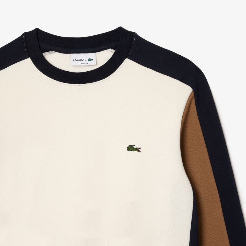 Men's Lacoste Brushed Fleece Colorblock Sweatshirt White Brown Navy Blue | SUH810395