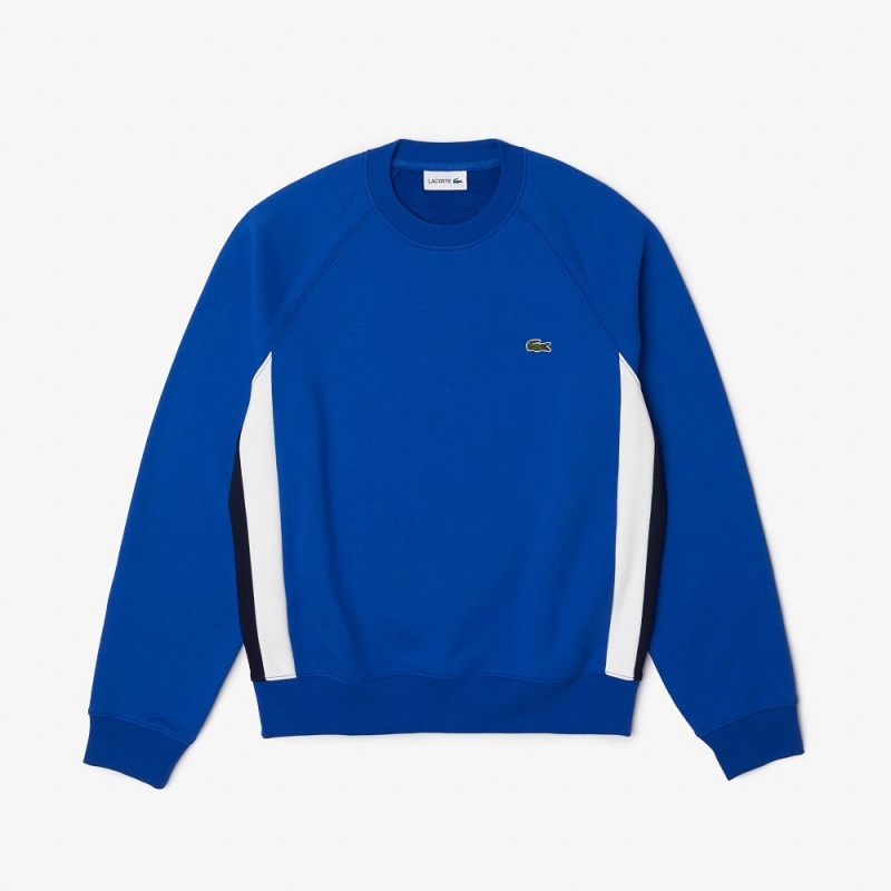 Men's Lacoste Brushed Fleece Colorblock Sweatshirt Blue Navy Blue White | OIX649075