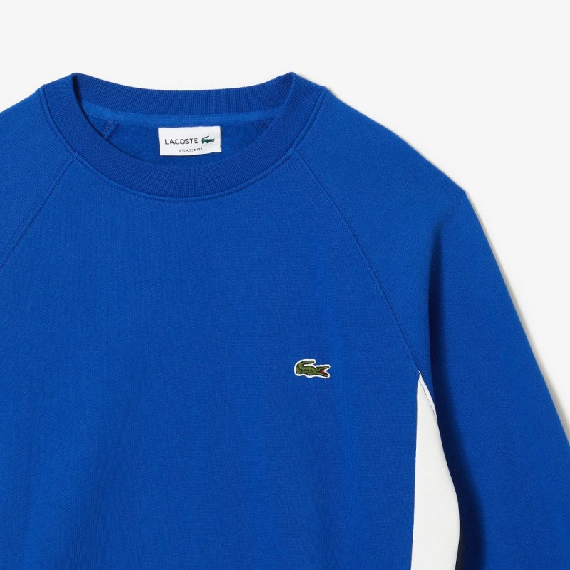 Men's Lacoste Brushed Fleece Colorblock Sweatshirt Blue Navy Blue White | OIX649075