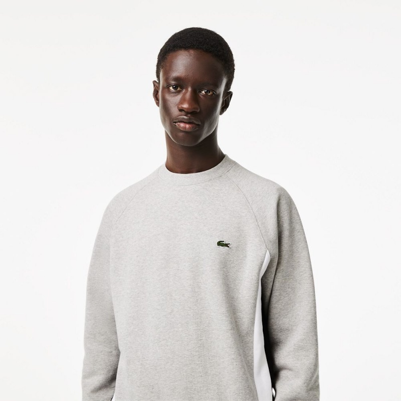 Men's Lacoste Brushed Fleece Colorblock Sweatshirt Grey Chine Black White | NWH617394