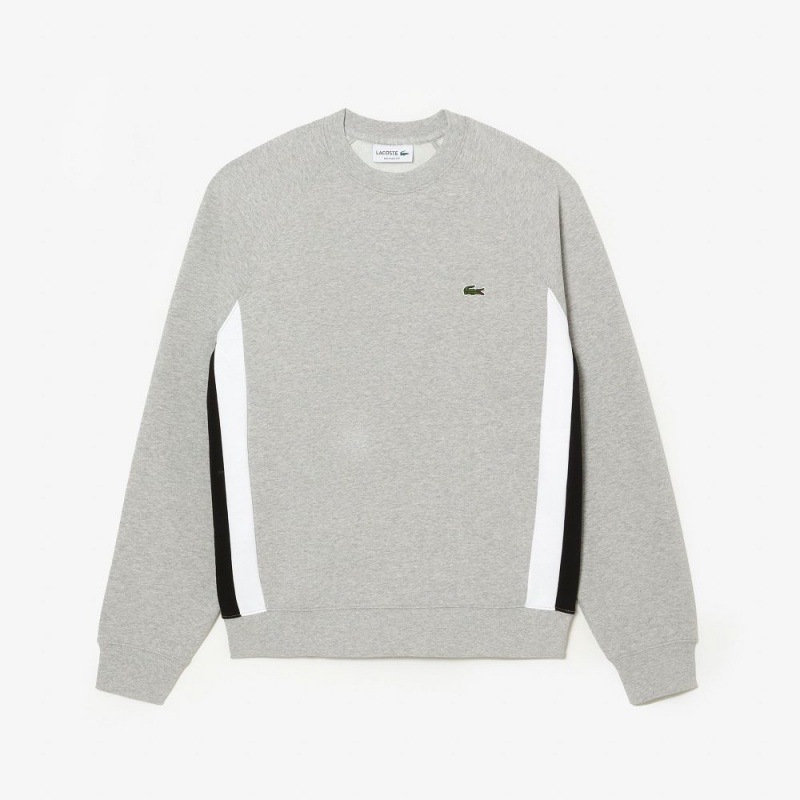 Men's Lacoste Brushed Fleece Colorblock Sweatshirt Grey Chine Black White | NWH617394