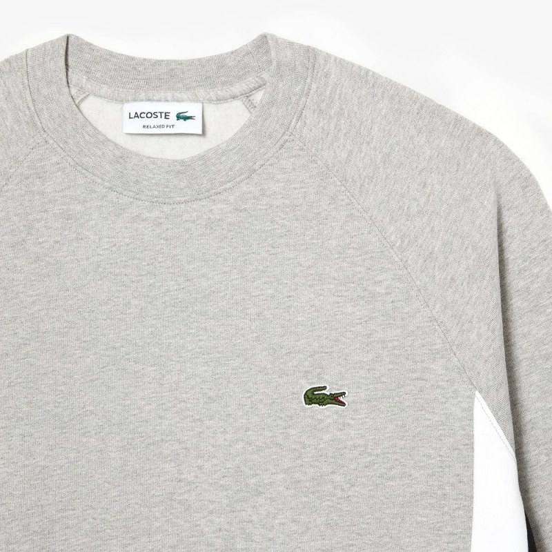 Men's Lacoste Brushed Fleece Colorblock Sweatshirt Grey Chine Black White | NWH617394