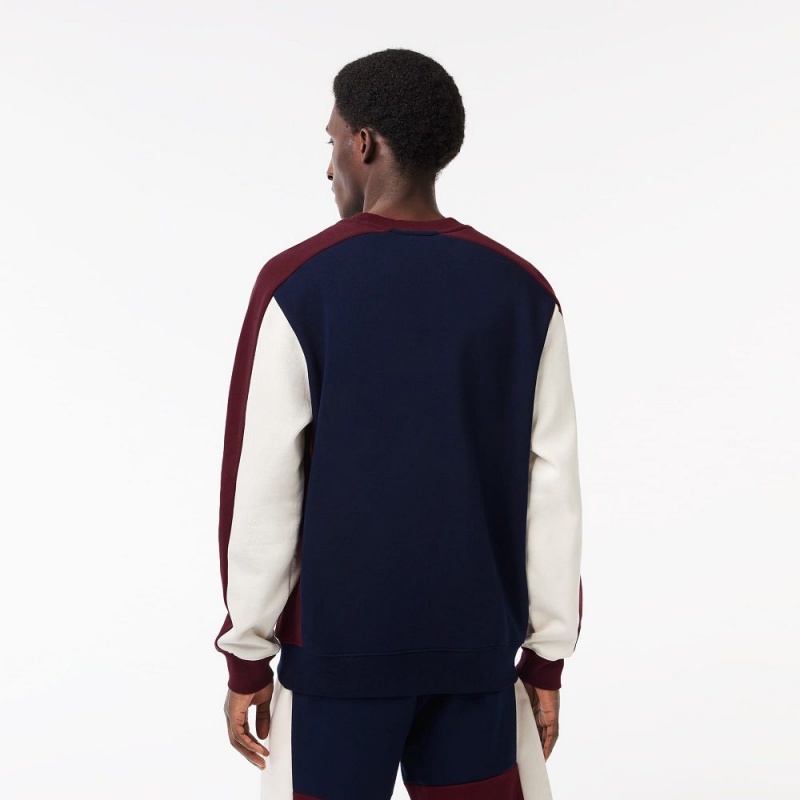 Men's Lacoste Brushed Fleece Colorblock Sweatshirt Navy Blue Bordeaux White | GPZ863529