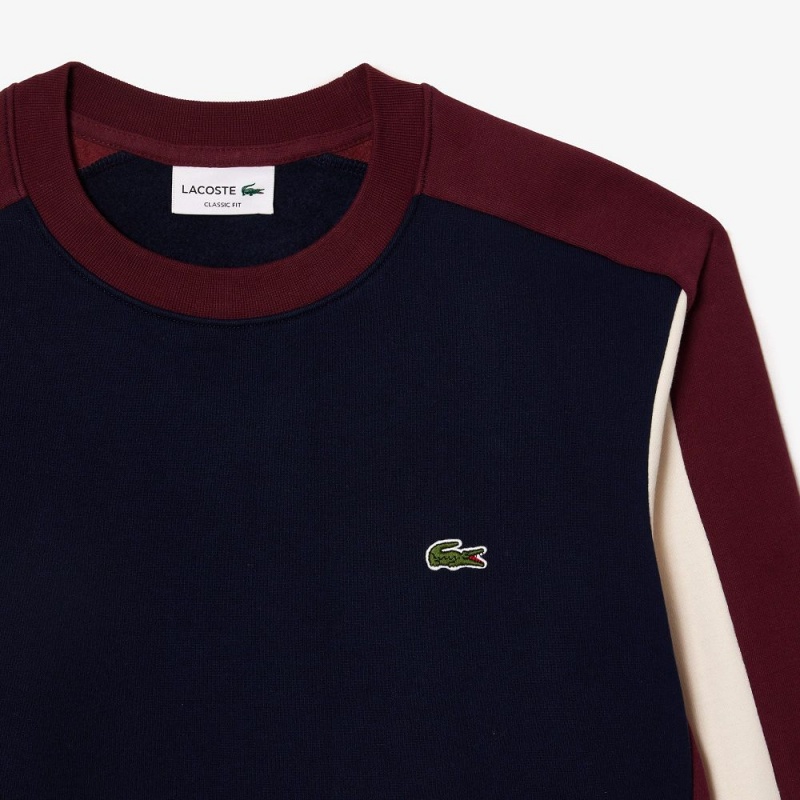 Men's Lacoste Brushed Fleece Colorblock Sweatshirt Navy Blue Bordeaux White | GPZ863529