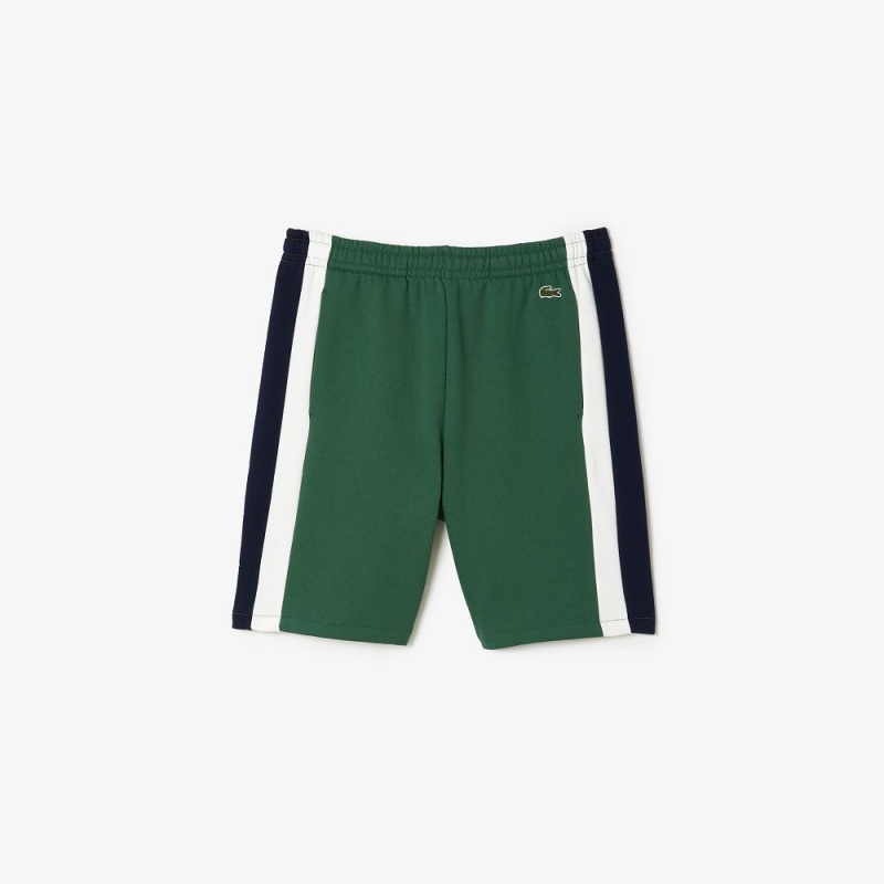 Men's Lacoste Brushed Fleece Colorblock Shorts Green Navy Blue White | UQY408592