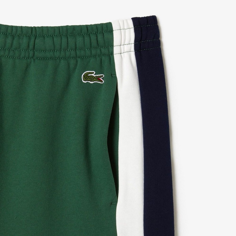 Men's Lacoste Brushed Fleece Colorblock Shorts Green Navy Blue White | UQY408592