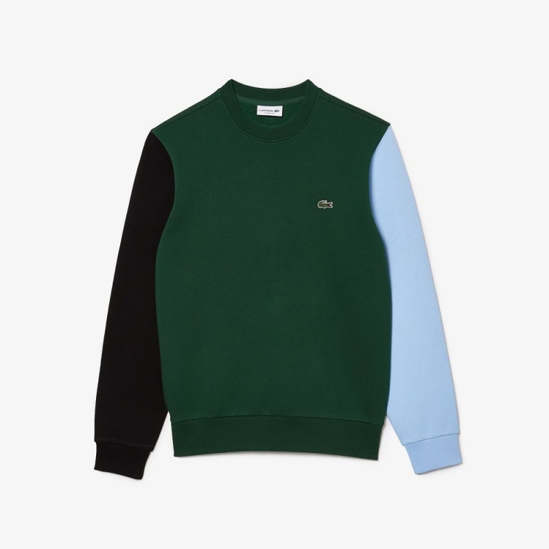 Men's Lacoste Brushed Fleece Sweatshirt Green Black Blue | AWD842396