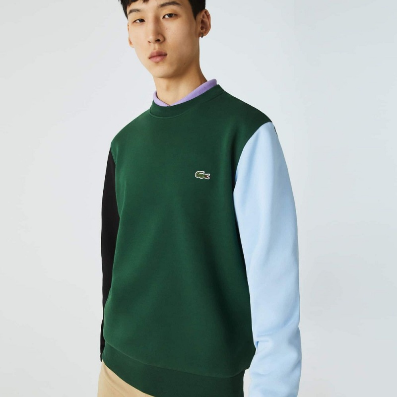 Men\'s Lacoste Brushed Fleece Sweatshirt Green Black Blue | AWD842396