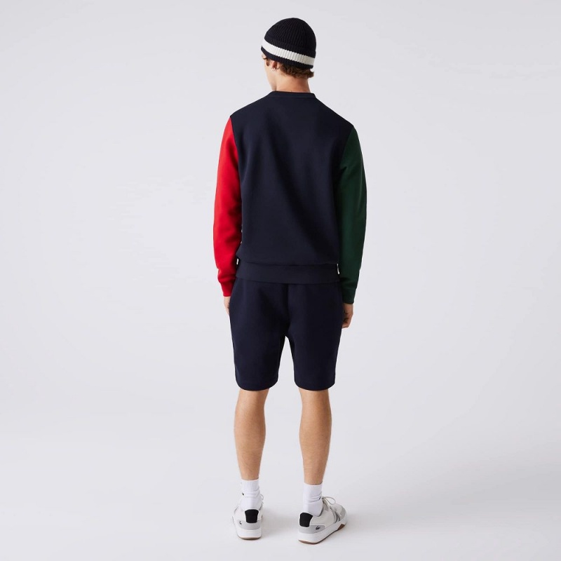 Men's Lacoste Brushed Fleece Sweatshirt Navy Blue Green Red | SVJ368591