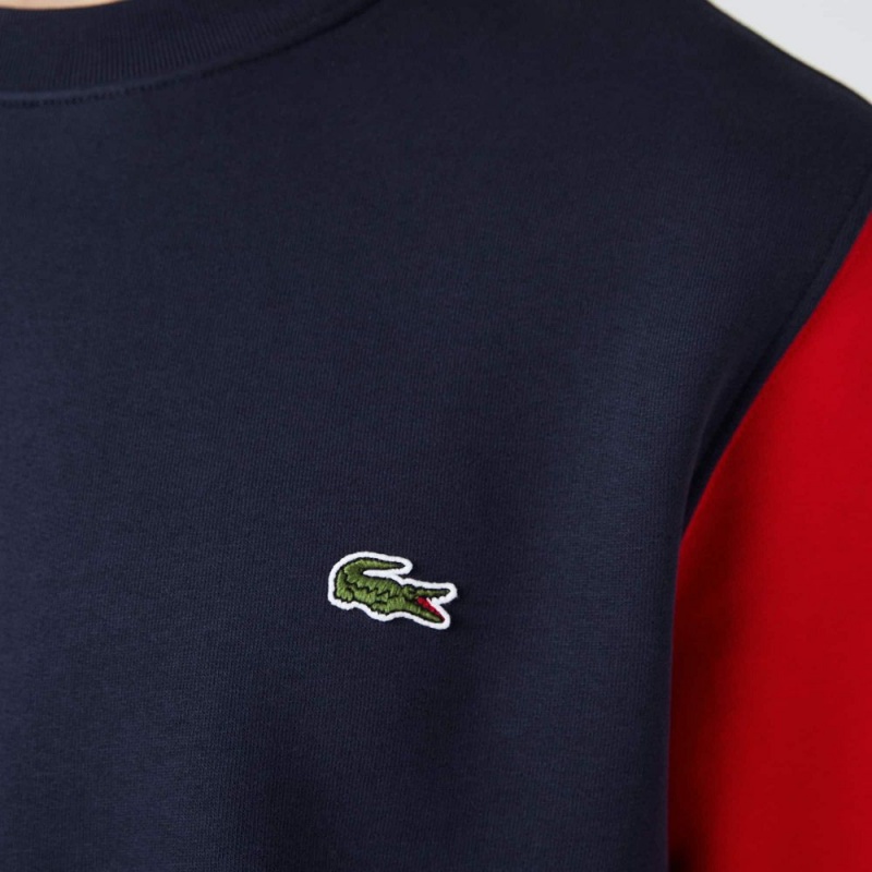 Men's Lacoste Brushed Fleece Sweatshirt Navy Blue Green Red | SVJ368591