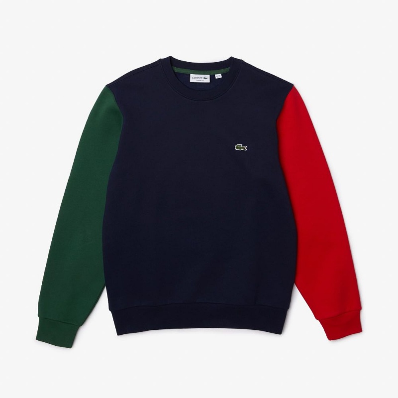 Men's Lacoste Brushed Fleece Sweatshirt Navy Blue Green Red | SVJ368591