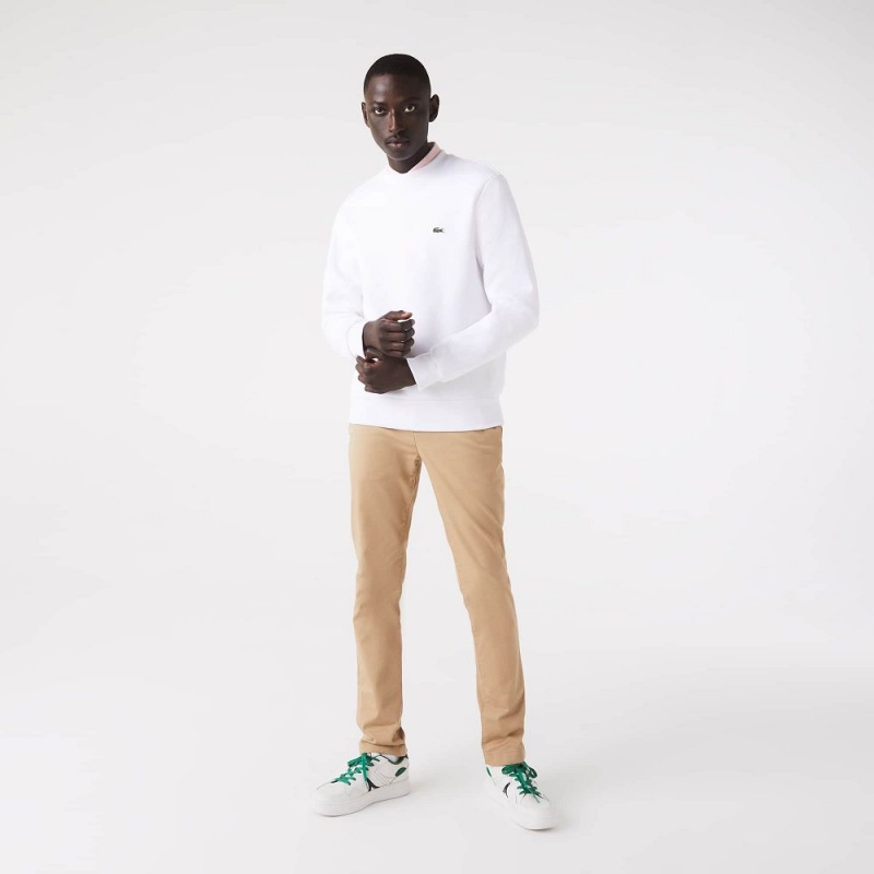 Men's Lacoste Brushed Fleece Sweatshirt White | FBP485637