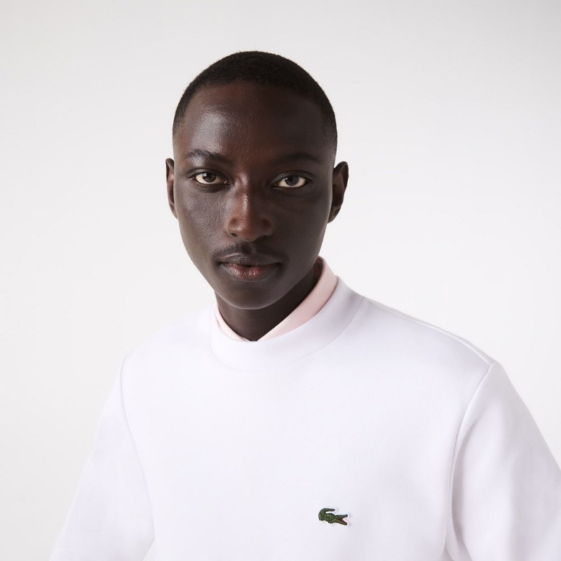 Men\'s Lacoste Brushed Fleece Sweatshirt White | FBP485637