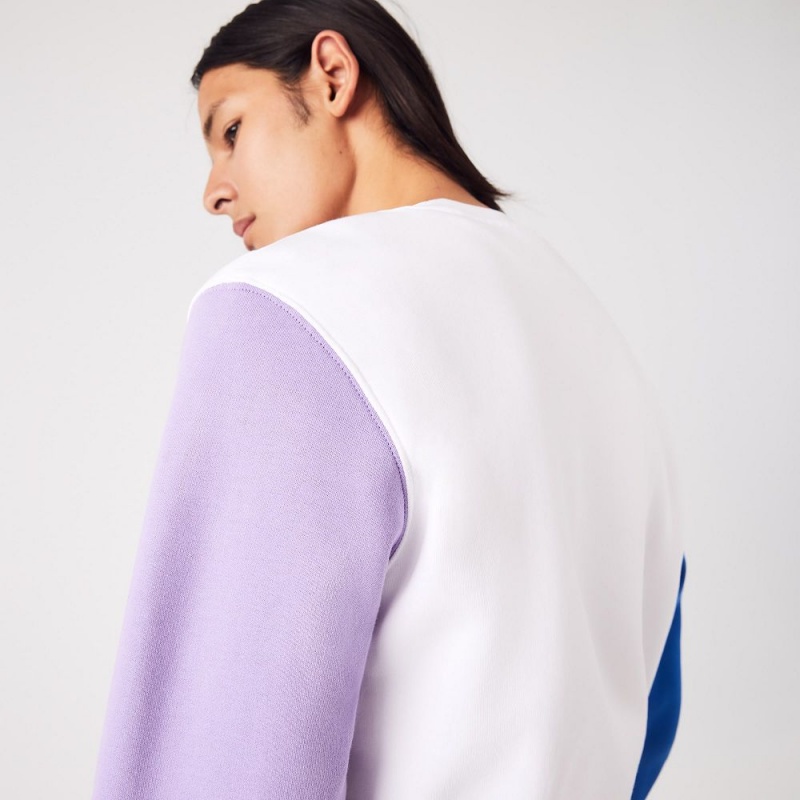 Men's Lacoste Brushed Fleece Sweatshirt White Blue Purple | CZS536718