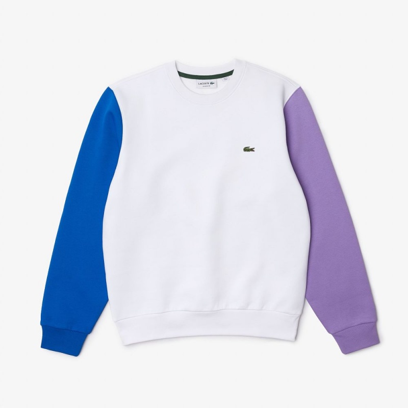 Men's Lacoste Brushed Fleece Sweatshirt White Blue Purple | CZS536718