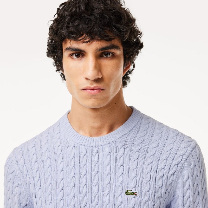 Men's Lacoste Cable Knit Cotton Sweater Light Blue Bordeaux | AWM736192