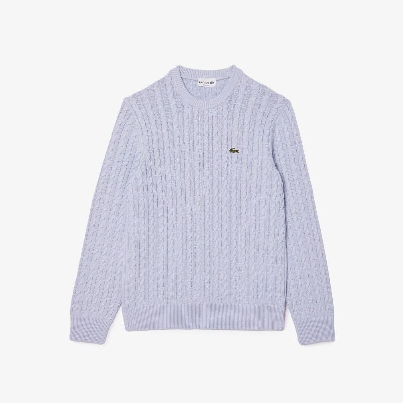 Men's Lacoste Cable Knit Cotton Sweater Light Blue Bordeaux | AWM736192