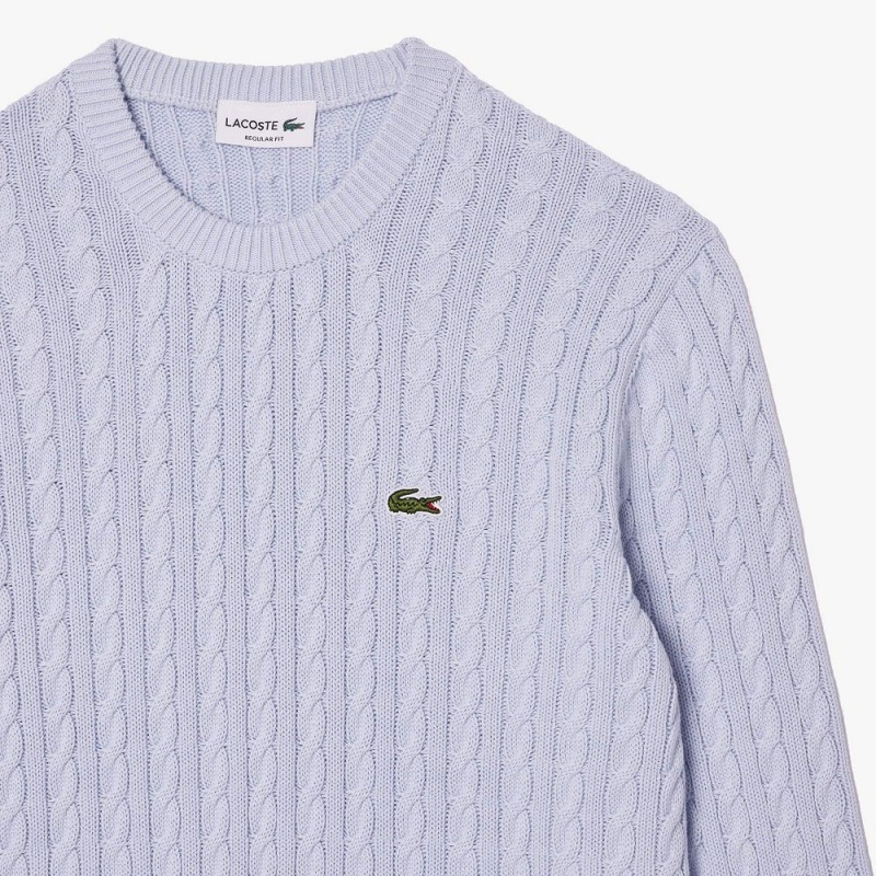 Men's Lacoste Cable Knit Cotton Sweater Light Blue Bordeaux | AWM736192