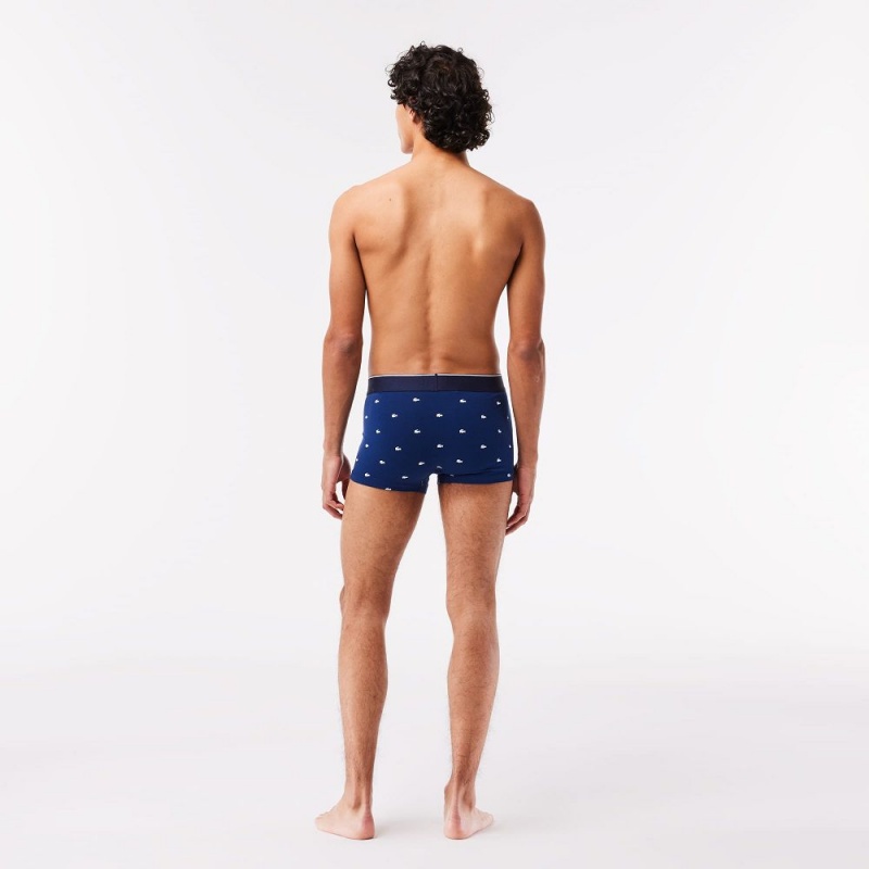 Men's Lacoste Casual Signature 3-Pack Boxer Trunks Navy Blue Grey Chine Red | GAZ345891