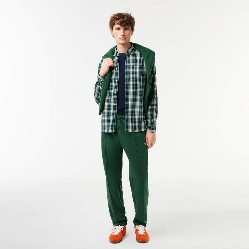 Men's Lacoste Check Print Stretch Shirt Green Grey | UQM304278