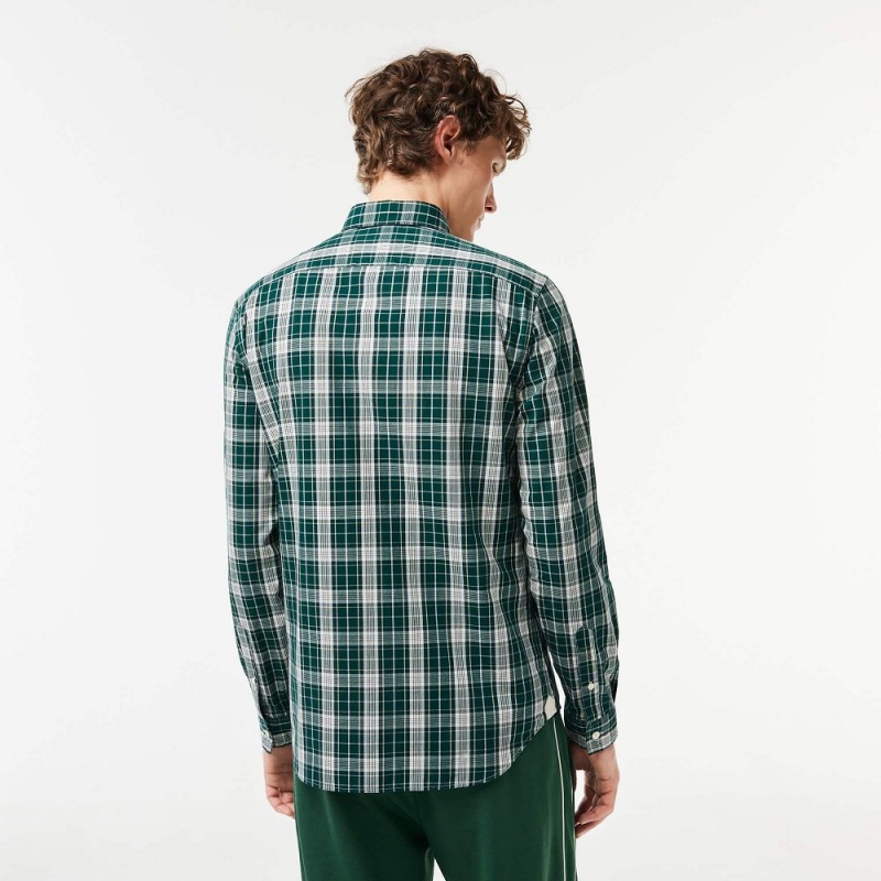 Men's Lacoste Check Print Stretch Shirt Green Grey | UQM304278