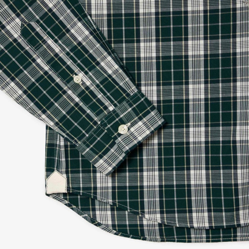 Men's Lacoste Check Print Stretch Shirt Green Grey | UQM304278