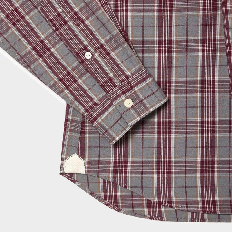 Men's Lacoste Check Print Stretch Shirt Grey Bordeaux | OAM630785