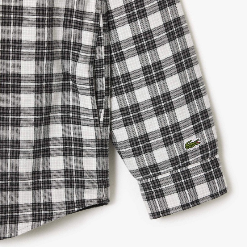 Men's Lacoste Checked Overshirt with Quilted Lining Shirt Black White | ONE051963