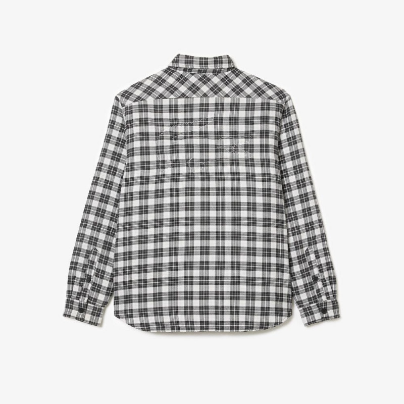 Men's Lacoste Checked Overshirt with Quilted Lining Shirt Black White | ONE051963