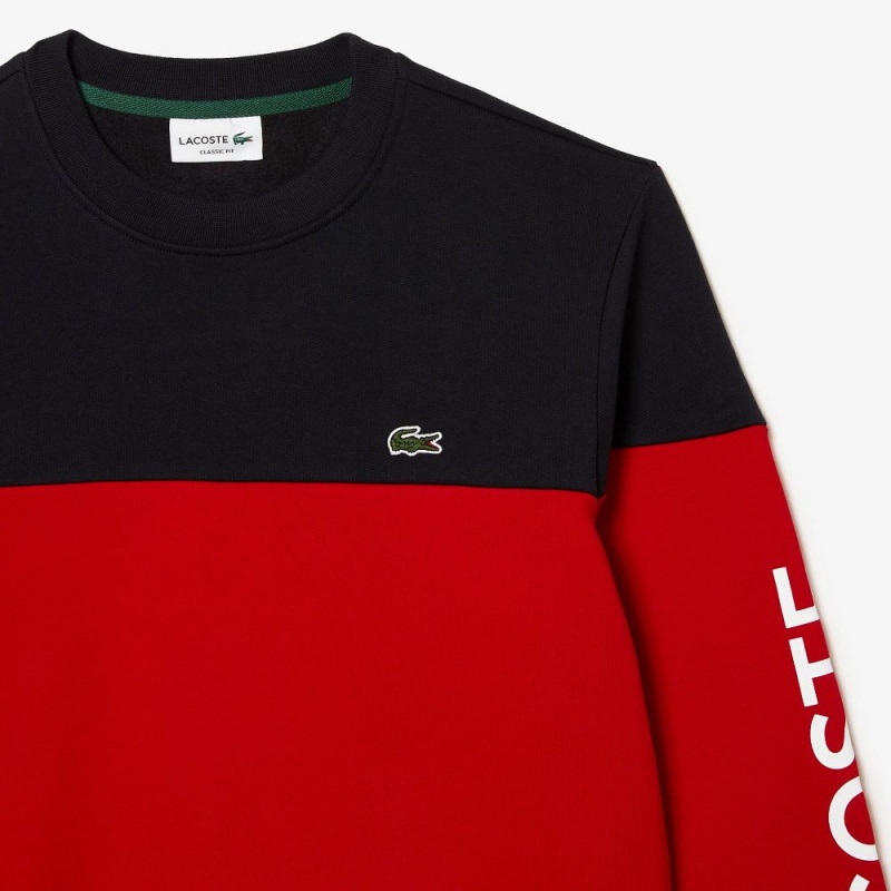 Men's Lacoste Classic Colorblock Branded Sweatshirt Navy Blue Red | FGT432751