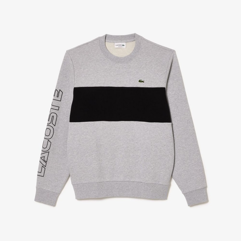 Men's Lacoste Classic Fit 3D Print Colorblock Sweatshirt Grey Chine Black | BEM612059