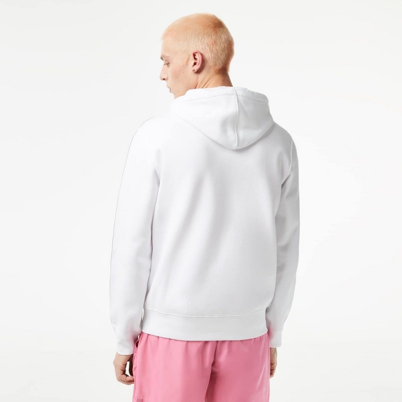 Men's Lacoste Classic Fit Branded Stripes Zip-Up Hoodie White | BMV164058