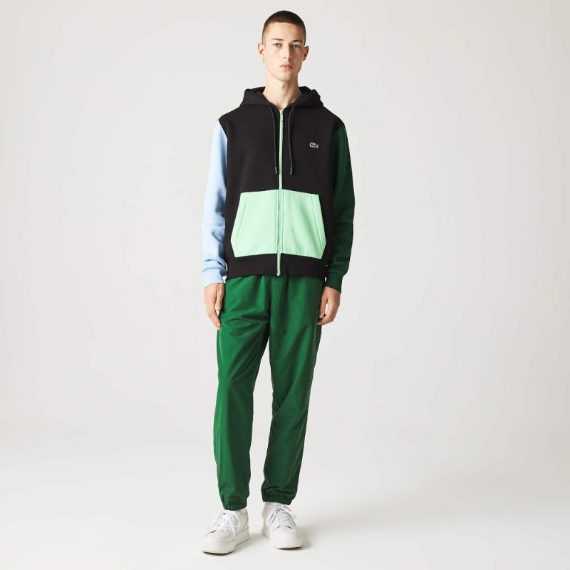 Men's Lacoste Classic Fit Colorblock Zip-Up Hoodie Black Green Blue Light Green | RFW287935