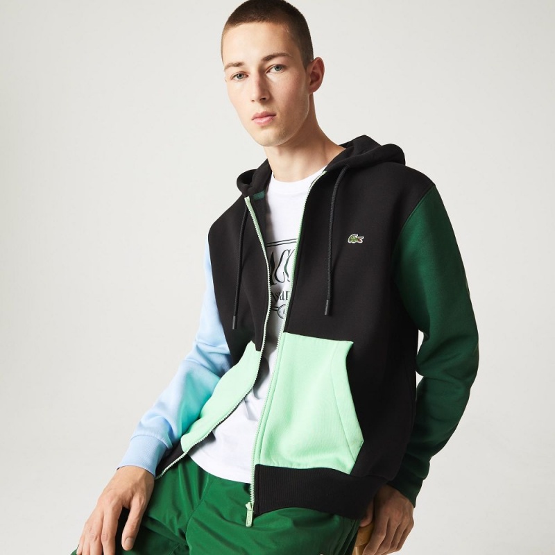 Men's Lacoste Classic Fit Colorblock Zip-Up Hoodie Black Green Blue Light Green | RFW287935