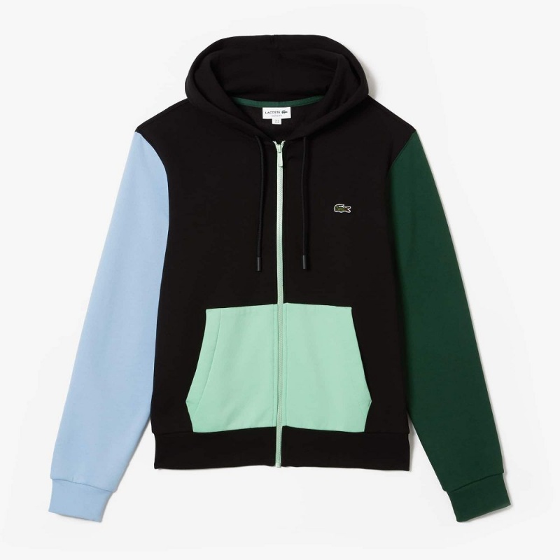 Men's Lacoste Classic Fit Colorblock Zip-Up Hoodie Black Green Blue Light Green | RFW287935