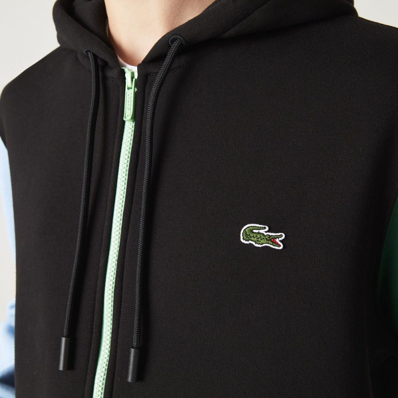 Men's Lacoste Classic Fit Colorblock Zip-Up Hoodie Black Green Blue Light Green | RFW287935