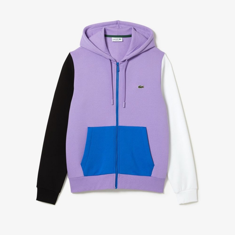 Men's Lacoste Classic Fit Colorblock Zip-Up Hoodie Purple Black White Blue | SJI724860