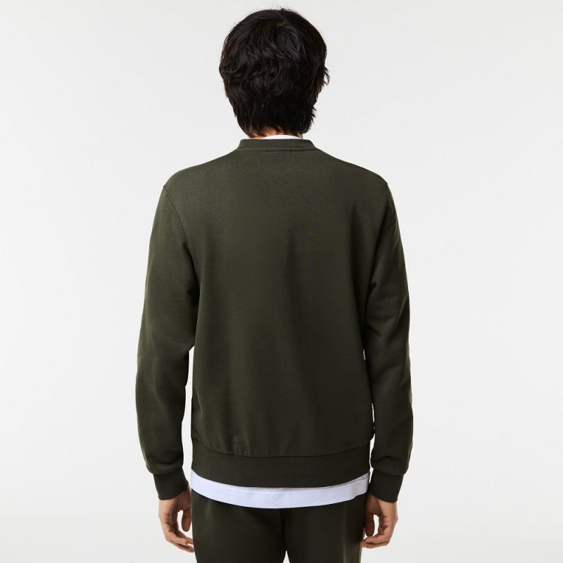 Men's Lacoste Classic Fit Contrast Lettering Cotton Sweatshirt Khaki Green | GMK384572